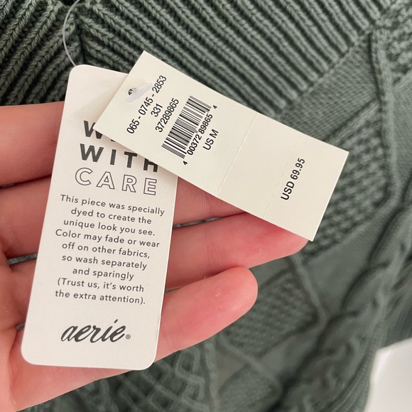 AERIE Pullover V-Neck Cable Knit Sweater - Picture 7 of 10